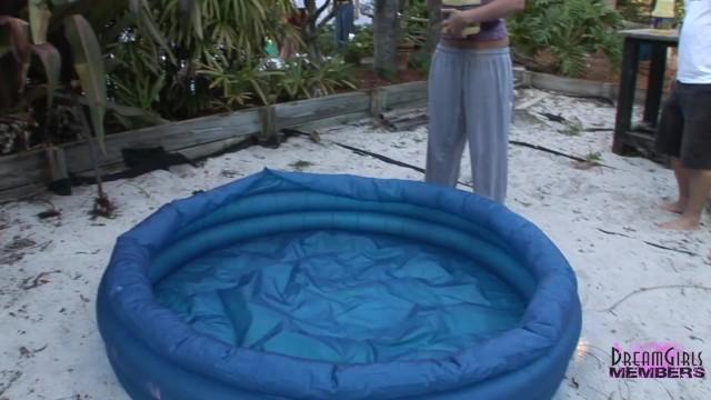 Girl Get Fuck Back Yard Oil Wrestling with two Naked College Girls AdultGames