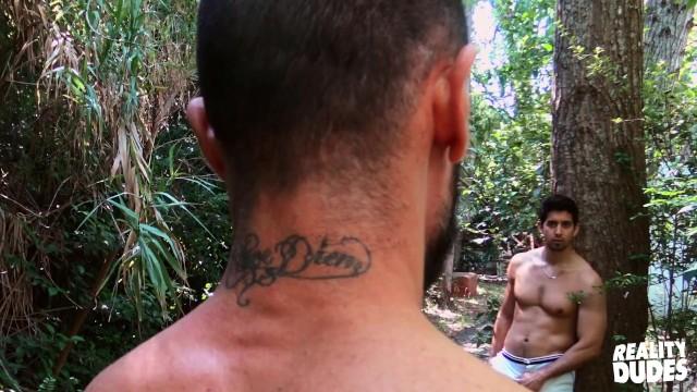 Reality Dudes - Tattooed Man Skorpio Bends Hunk Alex down & Fucks his Bubble Butt Bareback in Public - 1