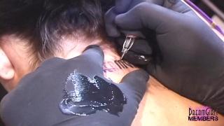 Hung Hot Naked Chick Gets DreamGirls Tattooed on her Neck Cum On Ass