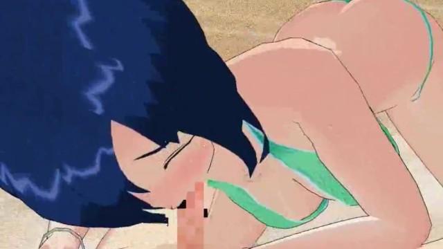 Facial Hentai Pros - Blue Haired Teen Sucks & Rides a Cock at the Beach in Front of her Friends & Cums Salope