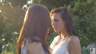 Petite Teenager Two Brunette Models in Steamy Outdoor Lesbian Scene Couples Fucking