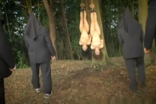 Two girls hang upside down while getting filled up with cock - 1