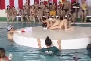 Rough Sex japanes micro bikini girl gameshow in pool Teenage