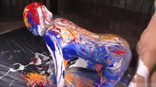 Concha Girl fucked in multicolored paint Facial Cumshot
