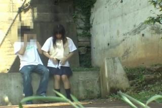 TubeTrooper Asian sweetie and her guy having sex on the steps outside Gape