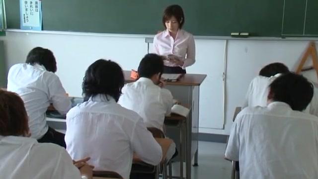 Japanese milf Saki Okuda naughty teacher strips naked in class - 1
