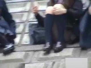 Publico Voyeur Stair Openwide Legs Double Penetration