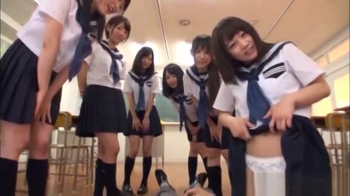 Hot Japanese teens in school uniforms in hot group function - 2