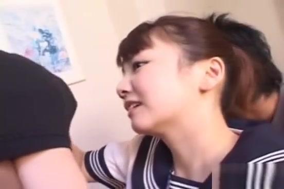 Tats Japanese schoolgirl in threesome with uniform on Analfucking