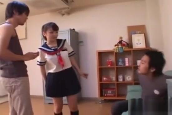 Japanese schoolgirl in threesome with uniform on - 2