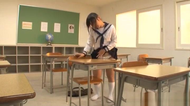 Lusty Japanese AV Model hot schoolgirl masturbating in classroom - 1