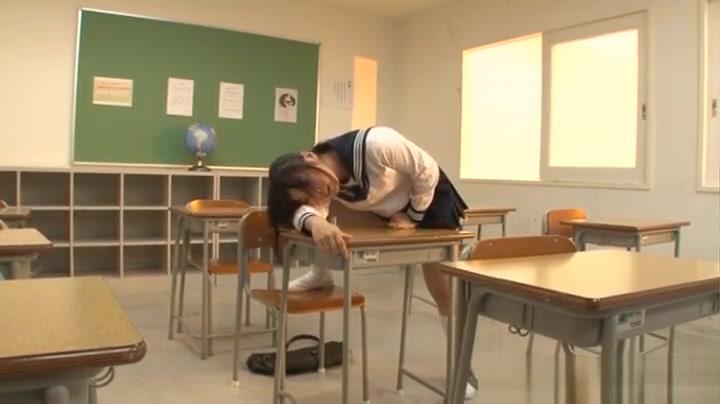 Lusty Japanese AV Model hot schoolgirl masturbating in classroom - 2