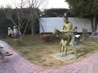 Sloppy Green Japanese garden statues fuck in public Asstr