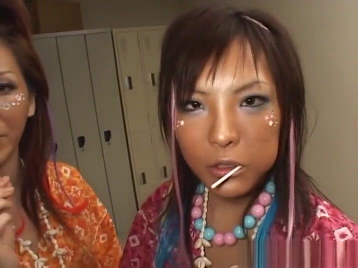 Asian milfs in cosplay costumes give pov handjob and foot job - 2