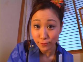 Hymen Shizuku Morino naughty Asian milf in kimono gets facial Striptease