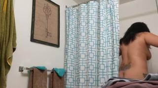 Blackwoman Asian houseguest hidden cam in her bathroom - showering after work Australian