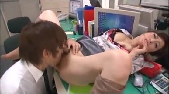 japanese female boss is licked pussy in office - 1