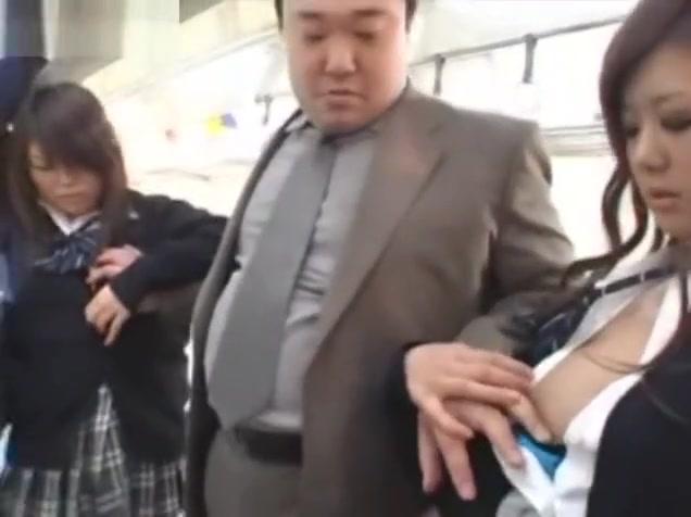 DianaPost  Japanese Schoolgirls Abuse Old Fat Guy In Subway Gay Longhair - 1