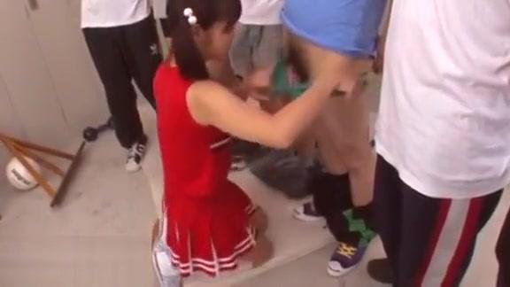 Japanese cheerleader blowjob gangbang at college - 1