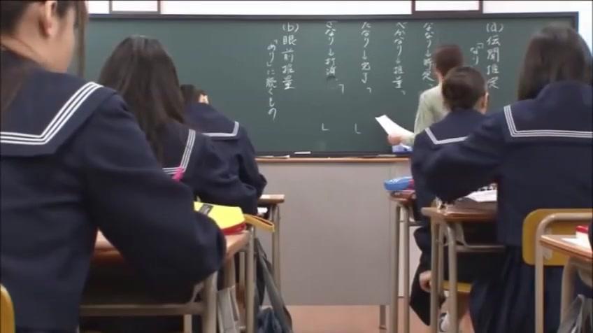 Beauty  Japanese teacher gives a valuable lesson at the blackboard Selfie - 1