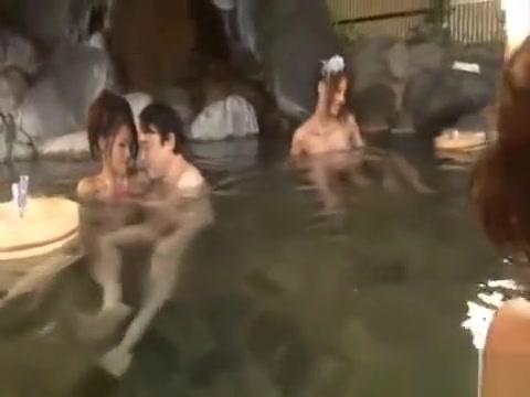 Gloryhole Japan group swinger foreplay at outdoor bathing pool Doublepenetration
