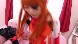 Clip Japanese cosplay ginger babe tugging cock Funk
