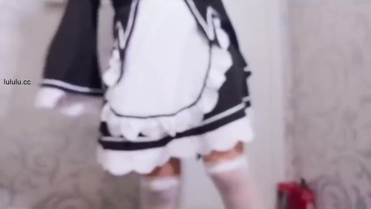 Cute asian maid cosplay riding dildo - 2