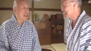 Aussie the japanese with big tits takes care of two grandpas Nut