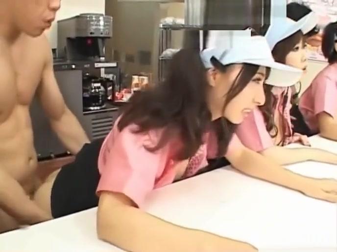 Pussy Sex Mesmerized Japanese fast food workers get fucked doggy style in public YoungPornVideos