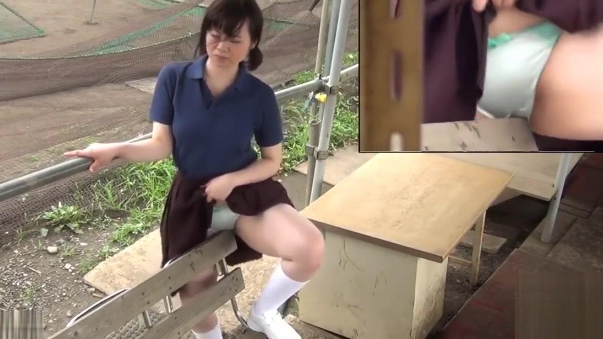 Gay Japanese girl humping on the bench Chicks