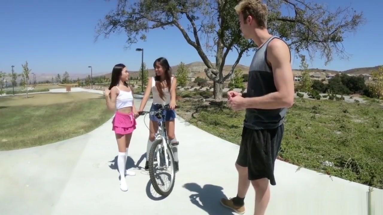 Two Asian Teens at the Playground Ride a Strangers Bicycle and Big Cock - 2