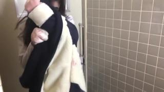 Wetpussy Japanese Schoolgirl Sucks Cock In Public Wc Bath