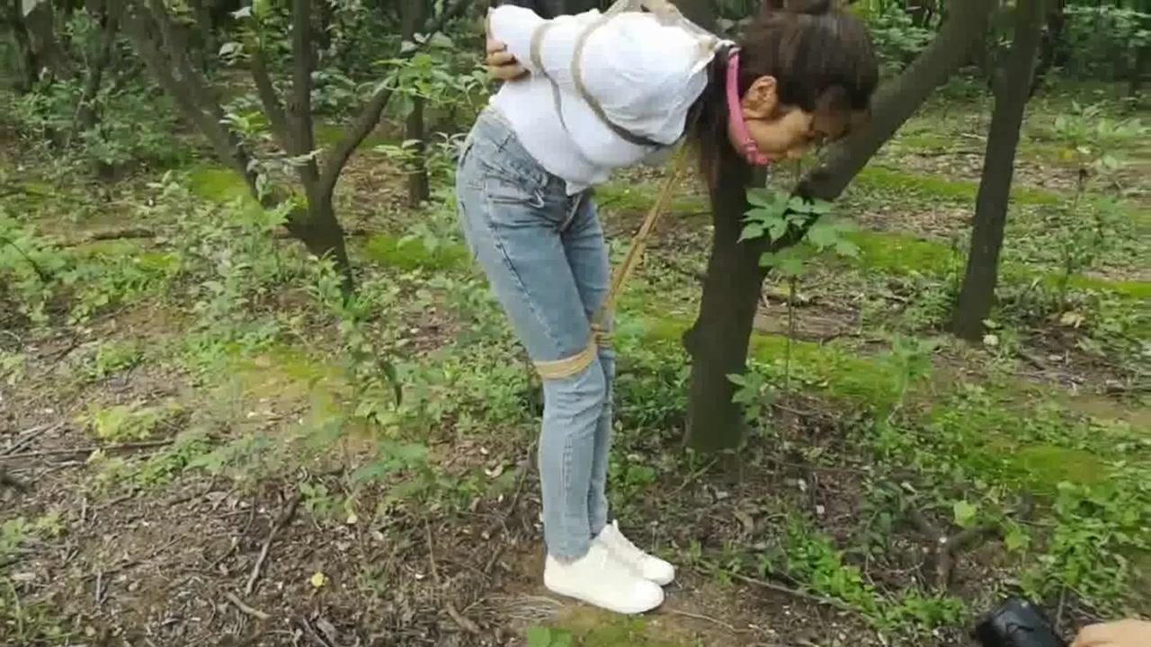 Cute Asian Tied In Forest - 1